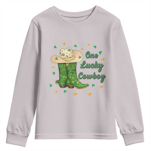 One Lucky Cowboy Youth Sweatshirt Western Irish Cowboy St Patrick Day TS14 Ice Gray Print Your Wear