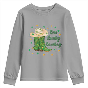 One Lucky Cowboy Youth Sweatshirt Western Irish Cowboy St Patrick Day TS14 Sport Gray Print Your Wear