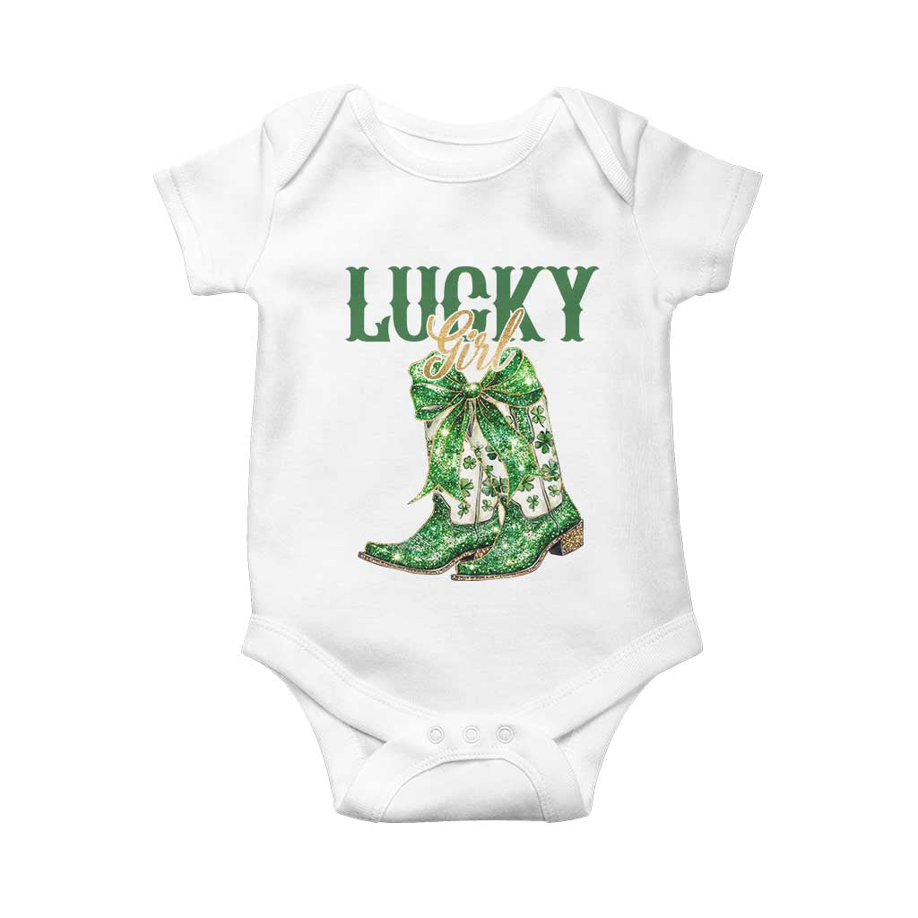 Lucky Cowgirl Baby Onesie Western Irish Cowboy St Patrick Day TS14 White Print Your Wear