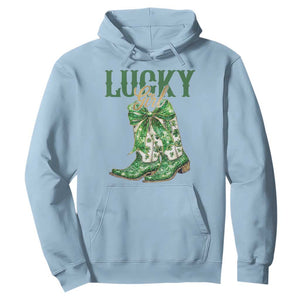 Lucky Cowgirl Hoodie Western Irish Cowboy St Patrick Day TS14 Light Blue Print Your Wear
