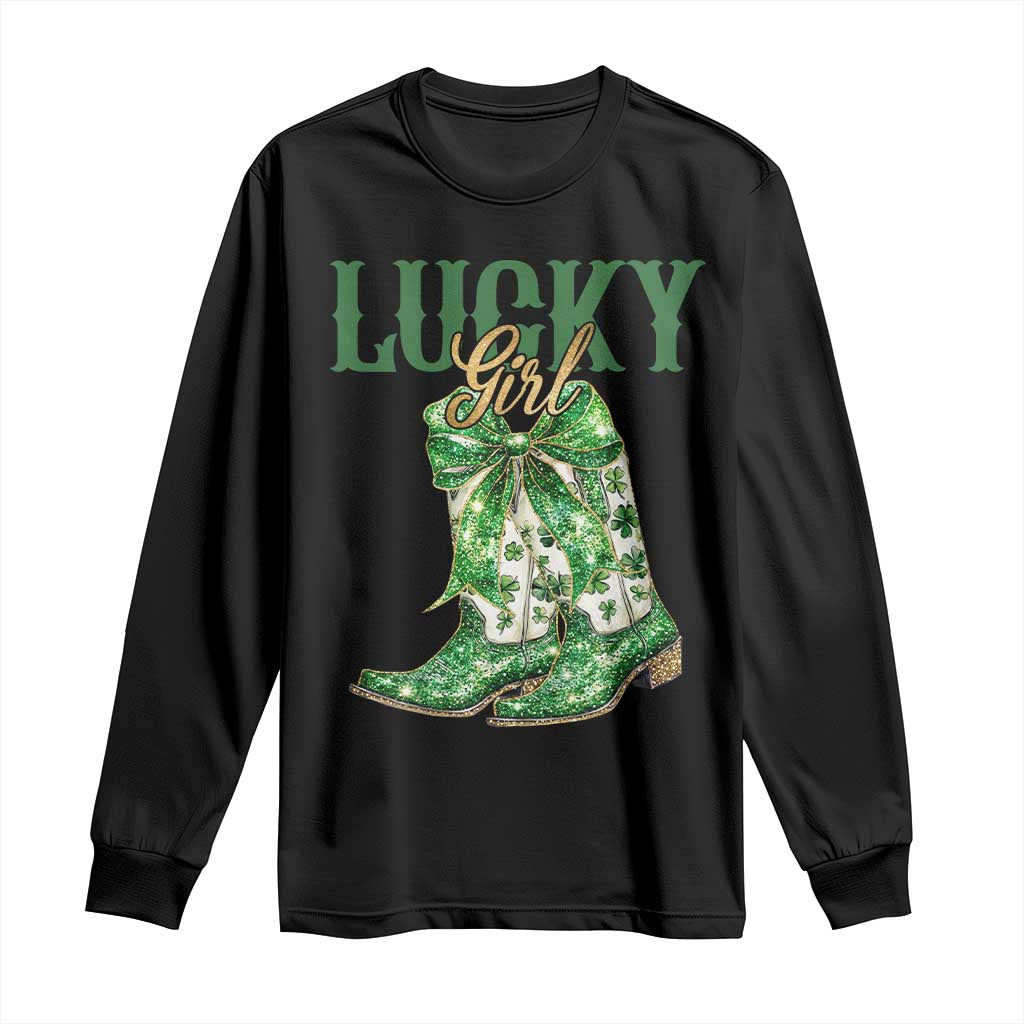 Lucky Cowgirl Long Sleeve Shirt Western Irish Cowboy St Patrick Day TS14 Black Print Your Wear