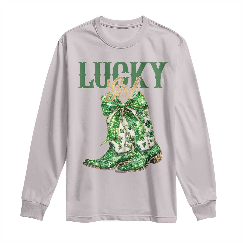 Lucky Cowgirl Long Sleeve Shirt Western Irish Cowboy St Patrick Day TS14 Ice Gray Print Your Wear