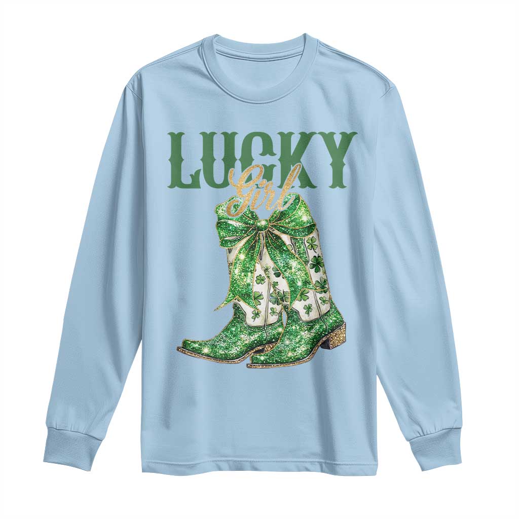 Lucky Cowgirl Long Sleeve Shirt Western Irish Cowboy St Patrick Day TS14 Light Blue Print Your Wear