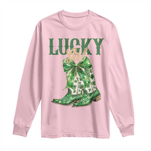 Lucky Cowgirl Long Sleeve Shirt Western Irish Cowboy St Patrick Day TS14 Light Pink Print Your Wear
