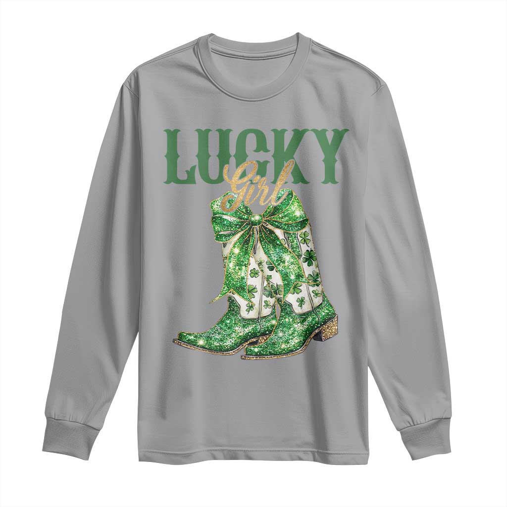 Lucky Cowgirl Long Sleeve Shirt Western Irish Cowboy St Patrick Day TS14 Sport Gray Print Your Wear