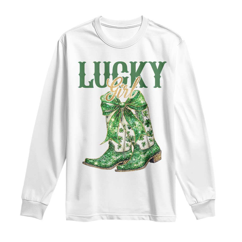 Lucky Cowgirl Long Sleeve Shirt Western Irish Cowboy St Patrick Day TS14 White Print Your Wear