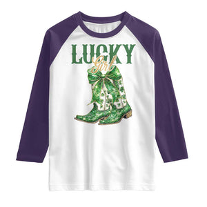 Lucky Cowgirl Raglan Shirt Western Irish Cowboy St Patrick Day TS14 White Purple Print Your Wear