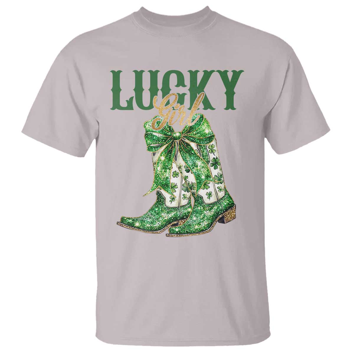 Lucky Cowgirl T Shirt Western Irish Cowboy St Patrick Day TS14 Ice Gray Print Your Wear
