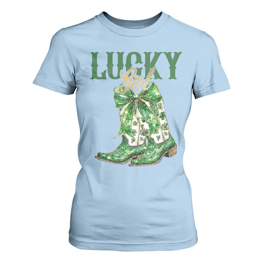 Lucky Cowgirl T Shirt For Women Western Irish Cowboy St Patrick Day TS14 Light Blue Print Your Wear