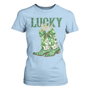 Lucky Cowgirl T Shirt For Women Western Irish Cowboy St Patrick Day TS14 Light Blue Print Your Wear