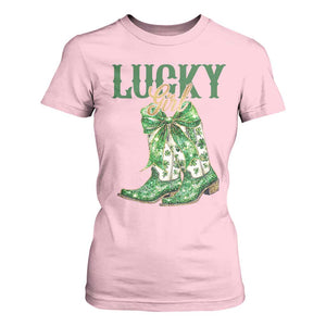 Lucky Cowgirl T Shirt For Women Western Irish Cowboy St Patrick Day TS14 Light Pink Print Your Wear