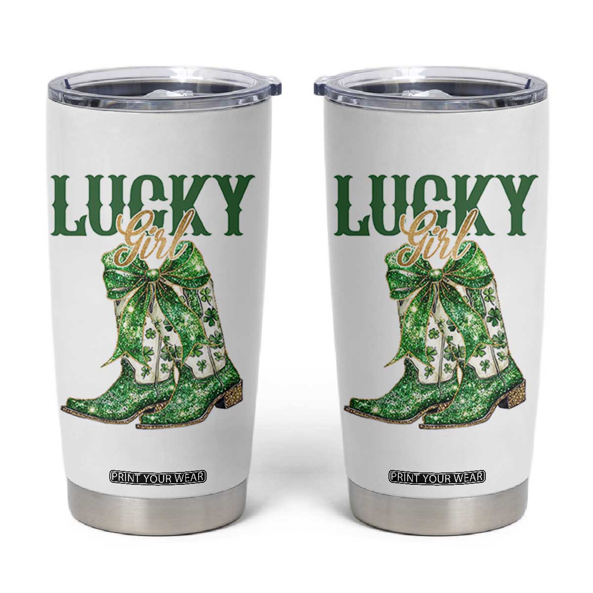 Lucky Cowgirl Tumbler Cup Western Irish Cowboy St Patrick Day TS14 White Print Your Wear