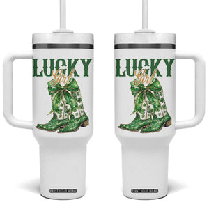 Lucky Cowgirl Tumbler With Handle Western Irish Cowboy St Patrick Day TS14 One Size: 40 oz White Print Your Wear