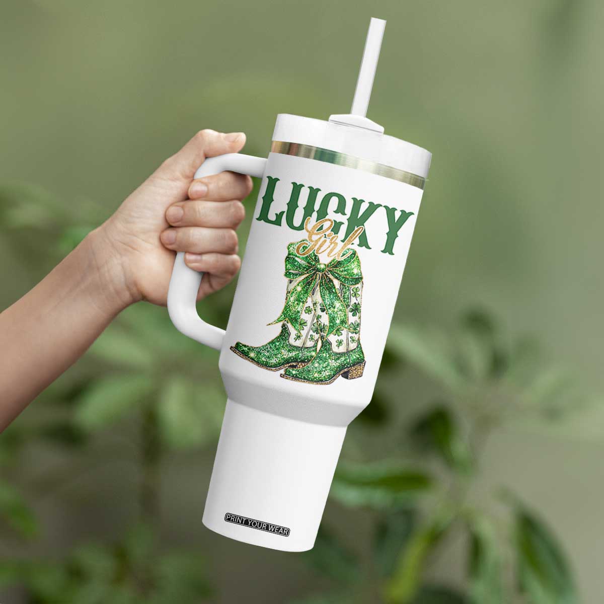 Lucky Cowgirl Tumbler With Handle Western Irish Cowboy St Patrick Day TS14 Print Your Wear