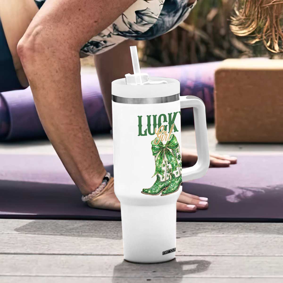 Lucky Cowgirl Tumbler With Handle Western Irish Cowboy St Patrick Day TS14 Print Your Wear