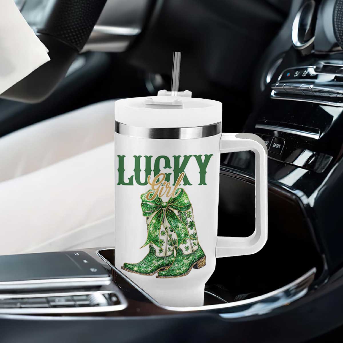 Lucky Cowgirl Tumbler With Handle Western Irish Cowboy St Patrick Day TS14 Print Your Wear