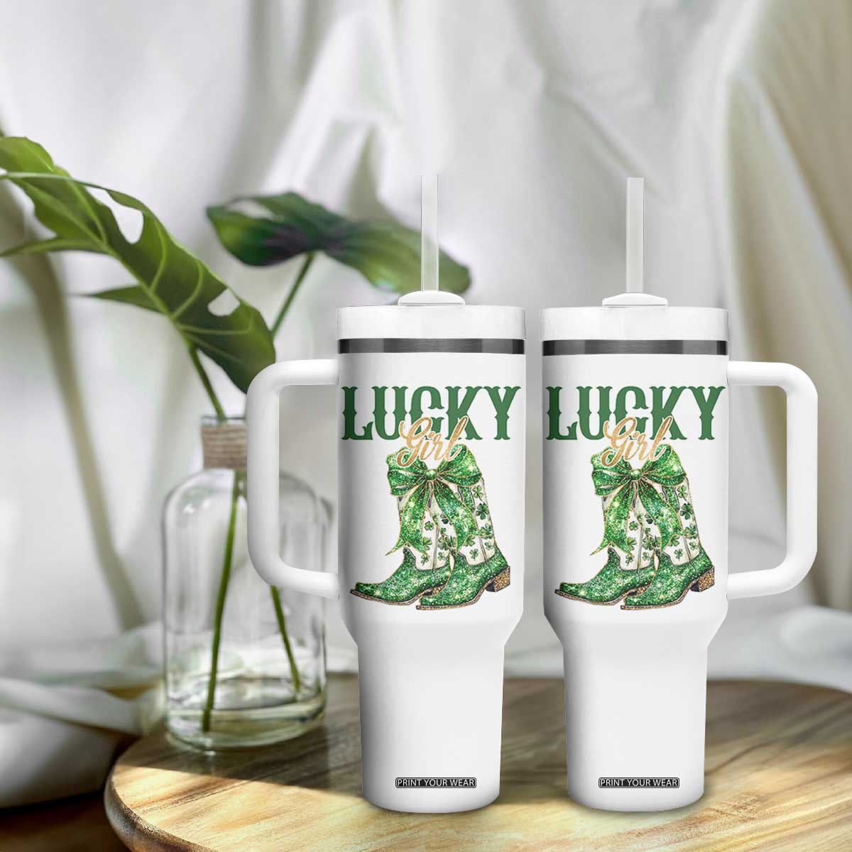 Lucky Cowgirl Tumbler With Handle Western Irish Cowboy St Patrick Day TS14 Print Your Wear