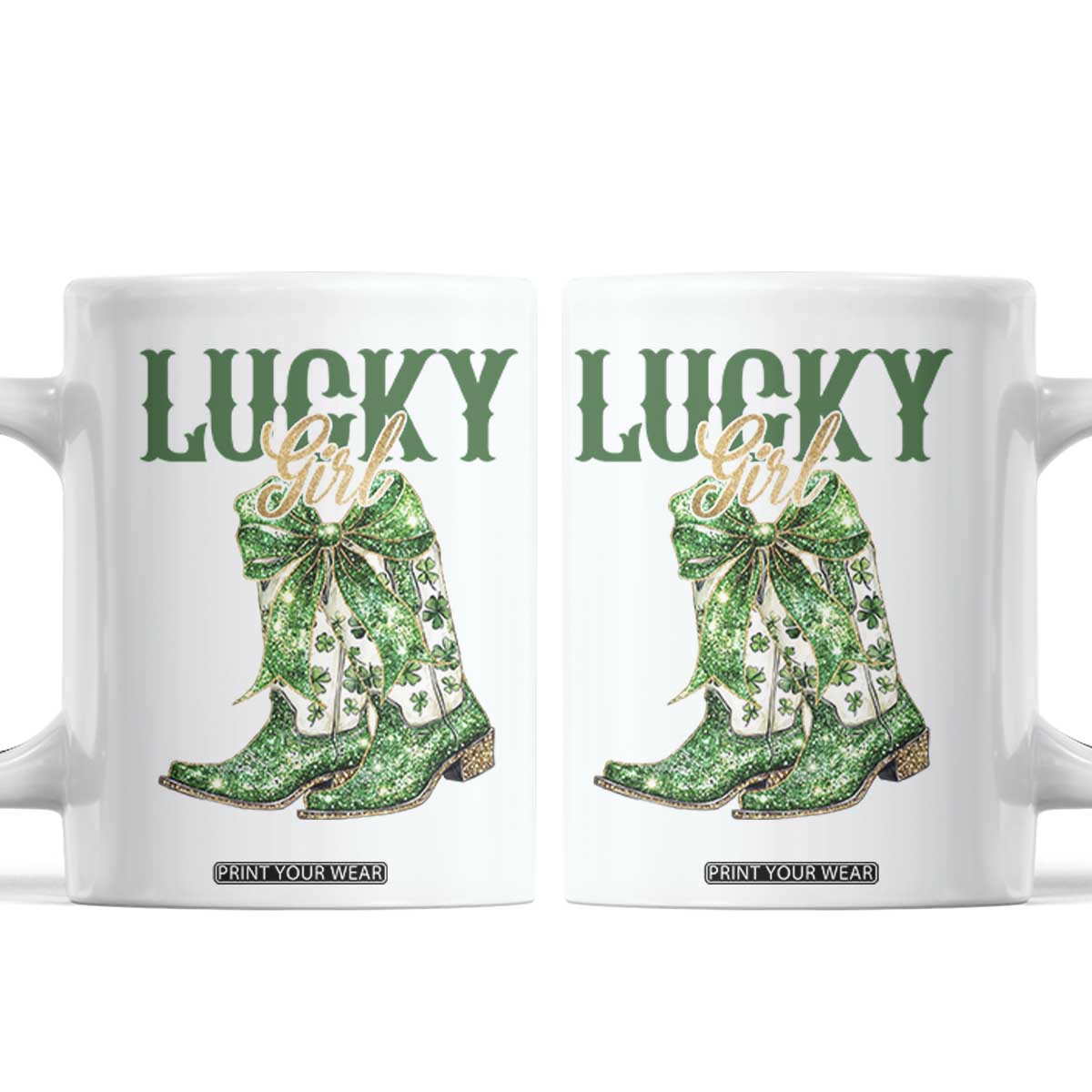 Lucky Cowgirl Coffee Mug Western Irish Cowboy St Patrick Day TS14 White Print Your Wear