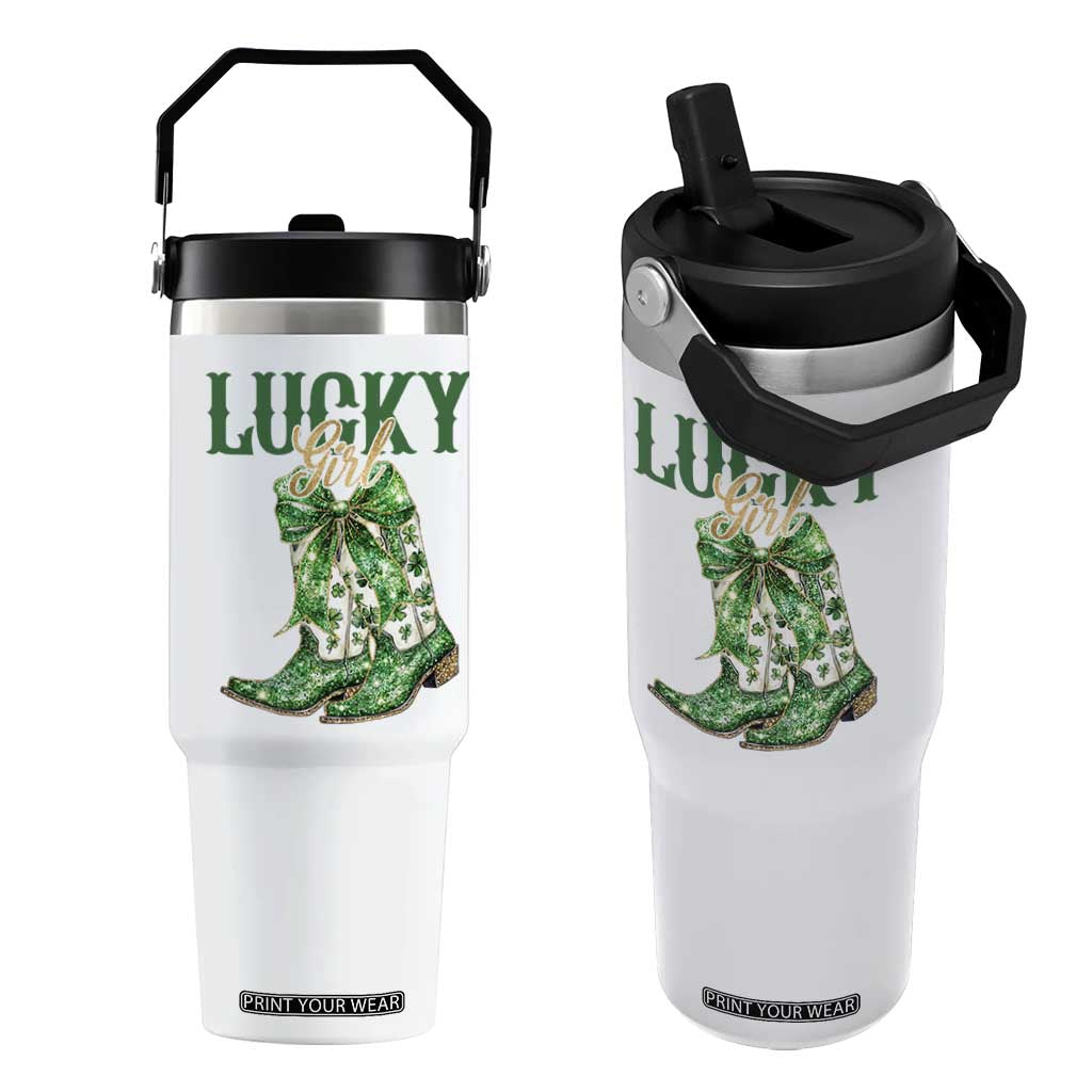 Lucky Cowgirl Flip Straw Tumbler Western Irish Cowboy St Patrick Day TS14 One Size: 30 oz White Print Your Wear