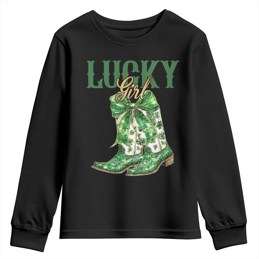 Lucky Cowgirl Youth Sweatshirt Western Irish Cowboy St Patrick Day TS14 Black Print Your Wear