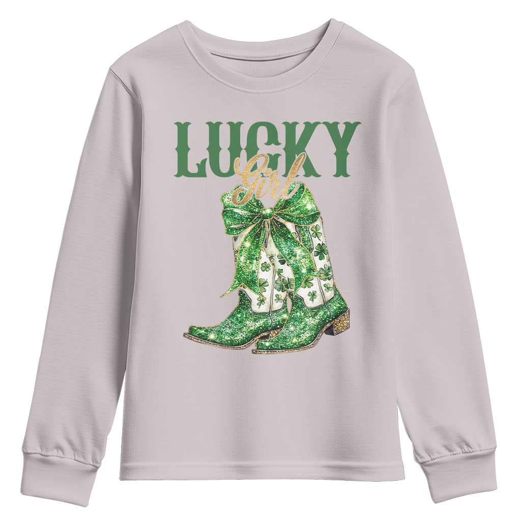 Lucky Cowgirl Youth Sweatshirt Western Irish Cowboy St Patrick Day TS14 Ice Gray Print Your Wear