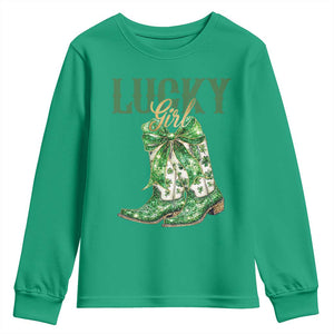 Lucky Cowgirl Youth Sweatshirt Western Irish Cowboy St Patrick Day TS14 Irish Green Print Your Wear