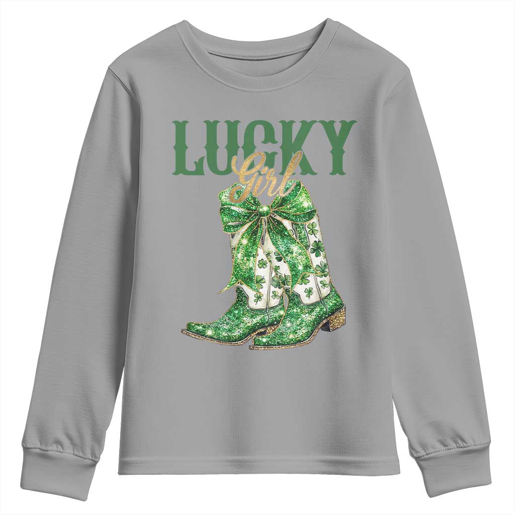 Lucky Cowgirl Youth Sweatshirt Western Irish Cowboy St Patrick Day TS14 Sport Gray Print Your Wear