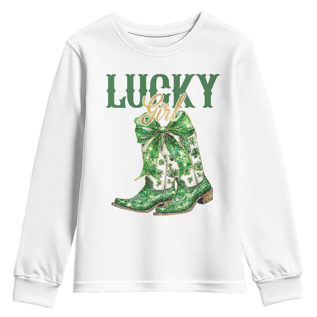 Lucky Cowgirl Youth Sweatshirt Western Irish Cowboy St Patrick Day TS14 White Print Your Wear