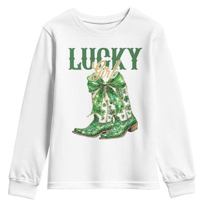 Lucky Cowgirl Youth Sweatshirt Western Irish Cowboy St Patrick Day TS14 White Print Your Wear