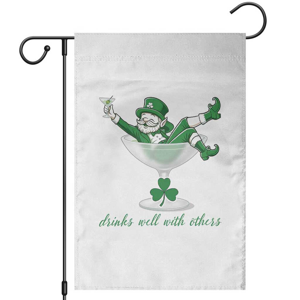 Drink Well With Others Garden Flag Funny Leprechaun Drinking Green Beer Shamrock TS14 White Print Your Wear