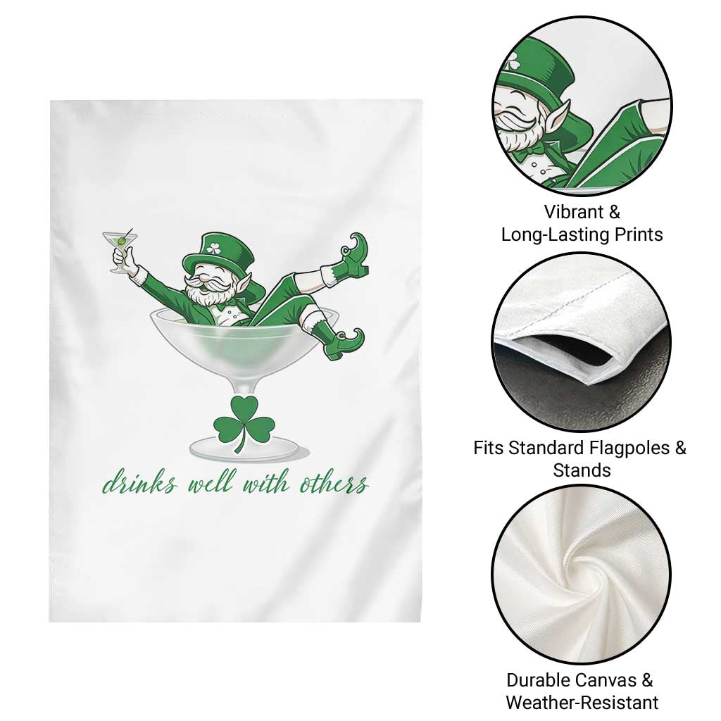 Drink Well With Others Garden Flag Funny Leprechaun Drinking Green Beer Shamrock TS14 Print Your Wear