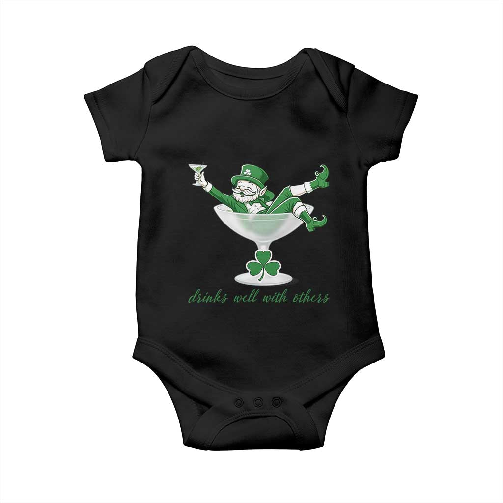 Drink Well With Others Baby Onesie Funny Leprechaun Drinking Green Beer Shamrock TS14 Black Print Your Wear