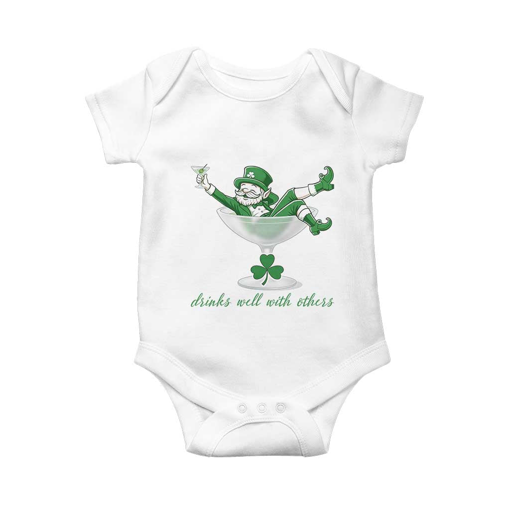 Drink Well With Others Baby Onesie Funny Leprechaun Drinking Green Beer Shamrock TS14 White Print Your Wear