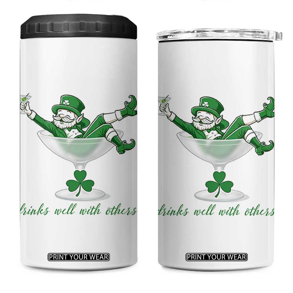 Drink Well With Others 4 in 1 Can Cooler Tumbler Funny Leprechaun Drinking Green Beer Shamrock TS14 One Size: 16 oz White Print Your Wear