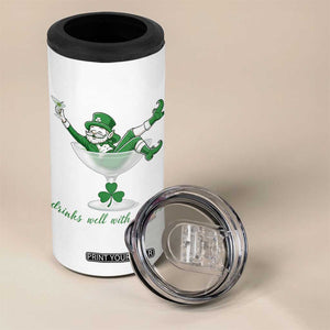 Drink Well With Others 4 in 1 Can Cooler Tumbler Funny Leprechaun Drinking Green Beer Shamrock TS14 Print Your Wear