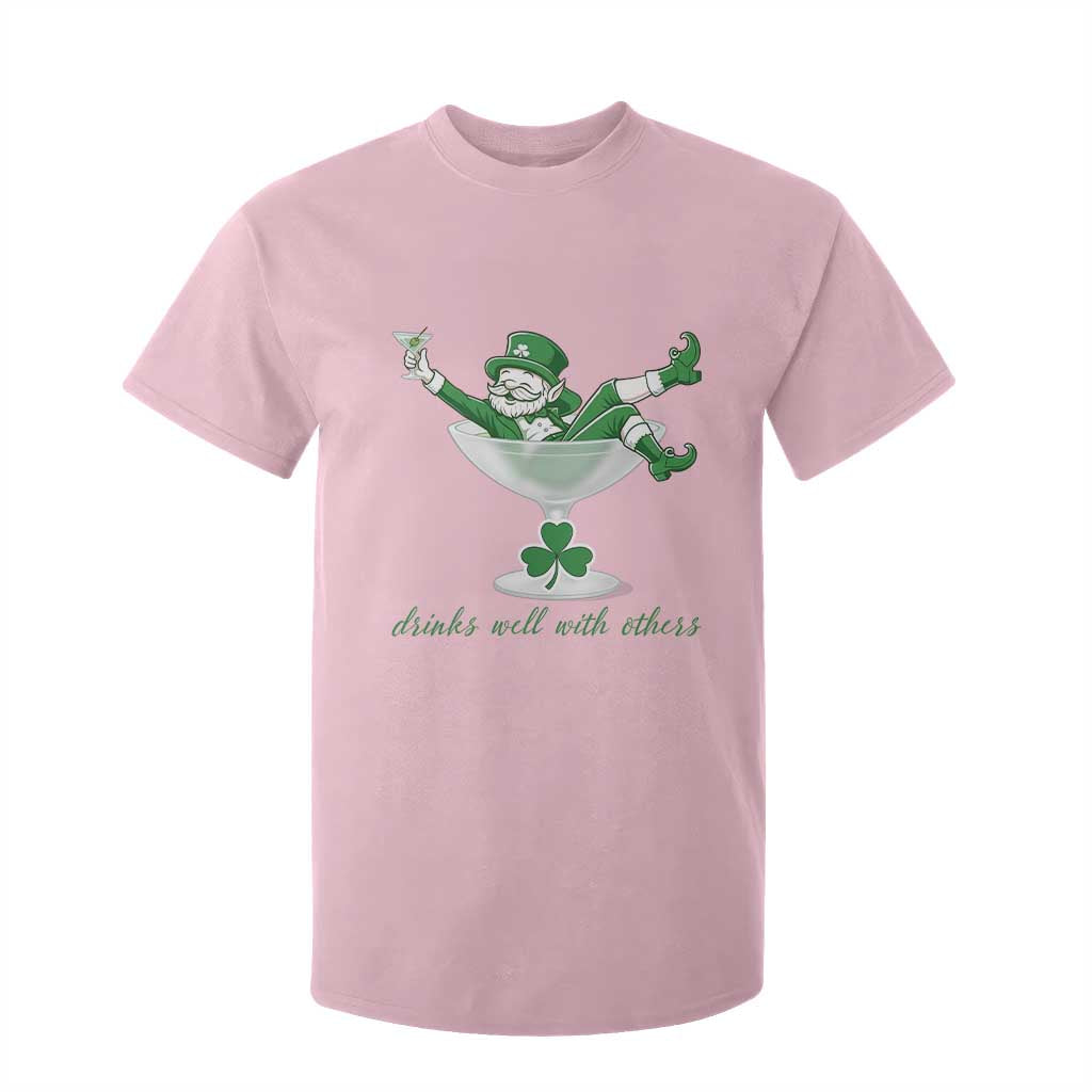 Drink Well With Others T Shirt For Kid Funny Leprechaun Drinking Green Beer Shamrock TS14 Light Pink Print Your Wear