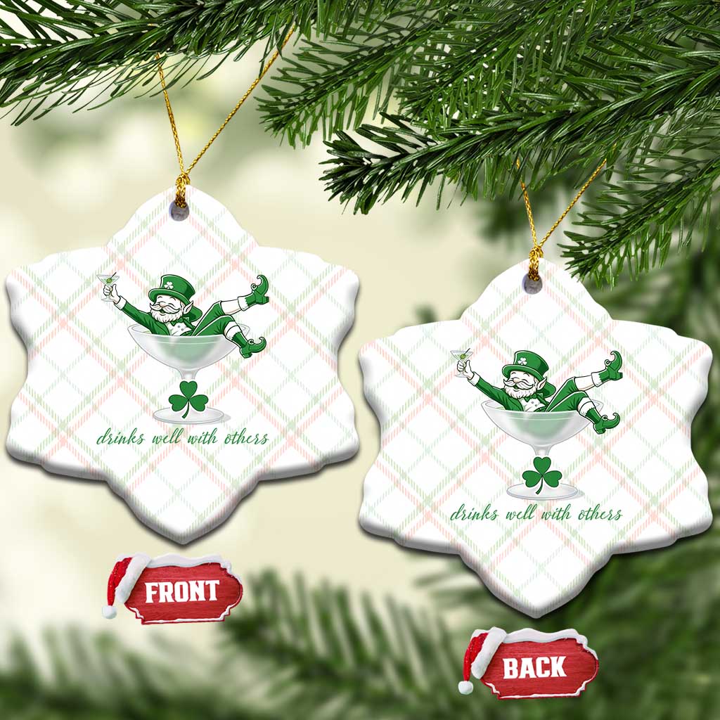 Drink Well With Others Ceramic Ornament Funny Leprechaun Drinking Green Beer Shamrock TS14 Print Your Wear