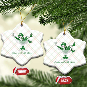 Drink Well With Others Ceramic Ornament Funny Leprechaun Drinking Green Beer Shamrock TS14 Print Your Wear