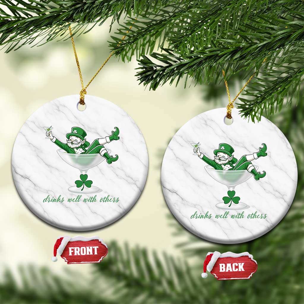 Drink Well With Others Ceramic Ornament Funny Leprechaun Drinking Green Beer Shamrock TS14 1pc White Marble Print Your Wear