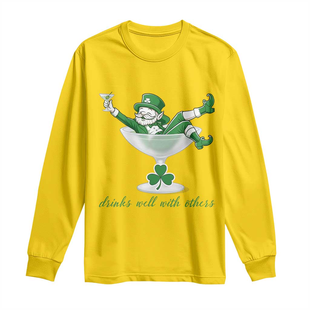Drink Well With Others Long Sleeve Shirt Funny Leprechaun Drinking Green Beer Shamrock TS14 Daisy Print Your Wear