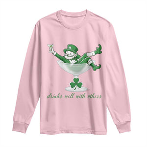 Drink Well With Others Long Sleeve Shirt Funny Leprechaun Drinking Green Beer Shamrock TS14 Light Pink Print Your Wear