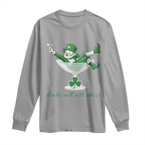 Drink Well With Others Long Sleeve Shirt Funny Leprechaun Drinking Green Beer Shamrock TS14 Sport Gray Print Your Wear
