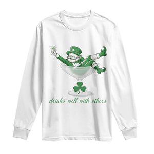 Drink Well With Others Long Sleeve Shirt Funny Leprechaun Drinking Green Beer Shamrock TS14 White Print Your Wear