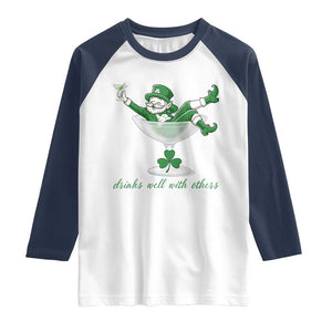 Drink Well With Others Raglan Shirt Funny Leprechaun Drinking Green Beer Shamrock TS14 White Navy Print Your Wear