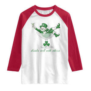 Drink Well With Others Raglan Shirt Funny Leprechaun Drinking Green Beer Shamrock TS14 White Red Print Your Wear