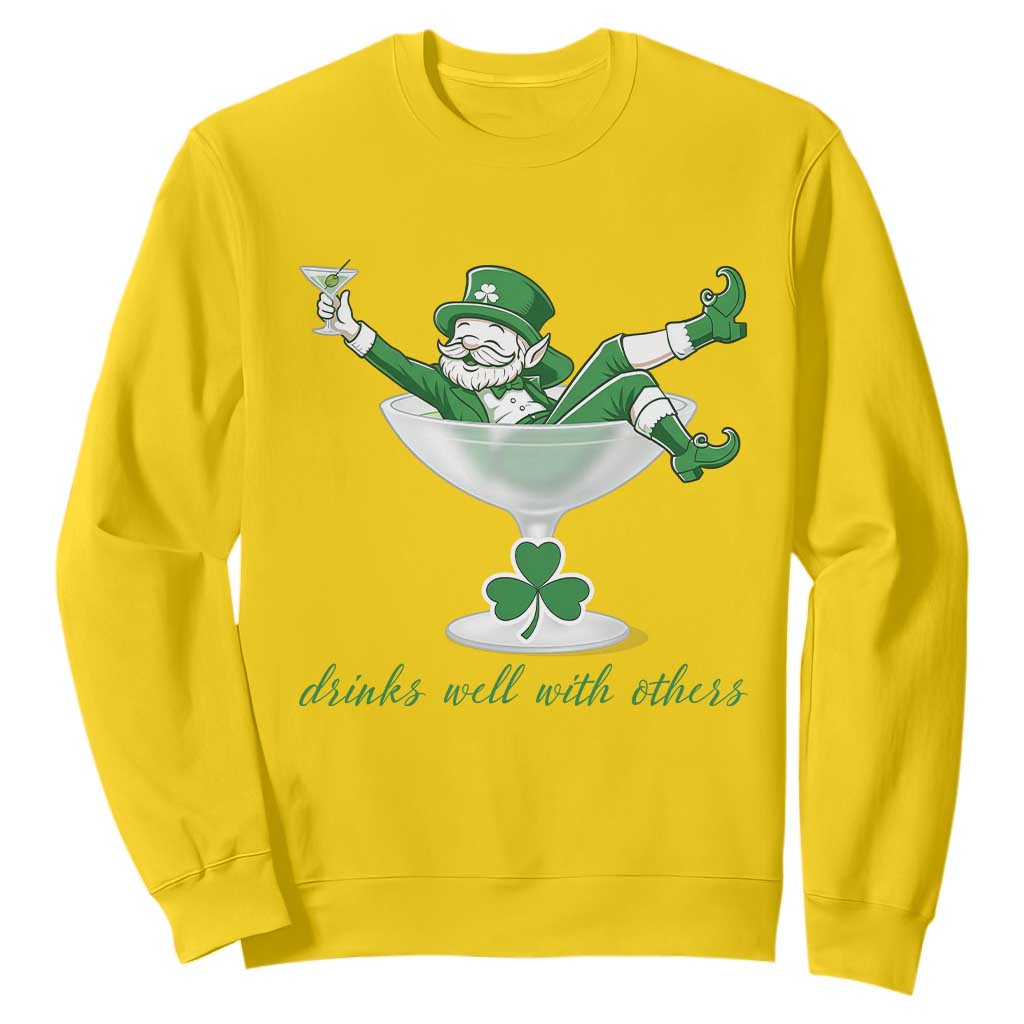 Drink Well With Others Sweatshirt Funny Leprechaun Drinking Green Beer Shamrock TS14 Daisy Print Your Wear