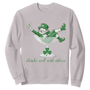 Drink Well With Others Sweatshirt Funny Leprechaun Drinking Green Beer Shamrock TS14 Ice Gray Print Your Wear