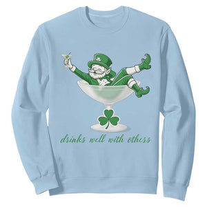 Drink Well With Others Sweatshirt Funny Leprechaun Drinking Green Beer Shamrock TS14 Light Blue Print Your Wear