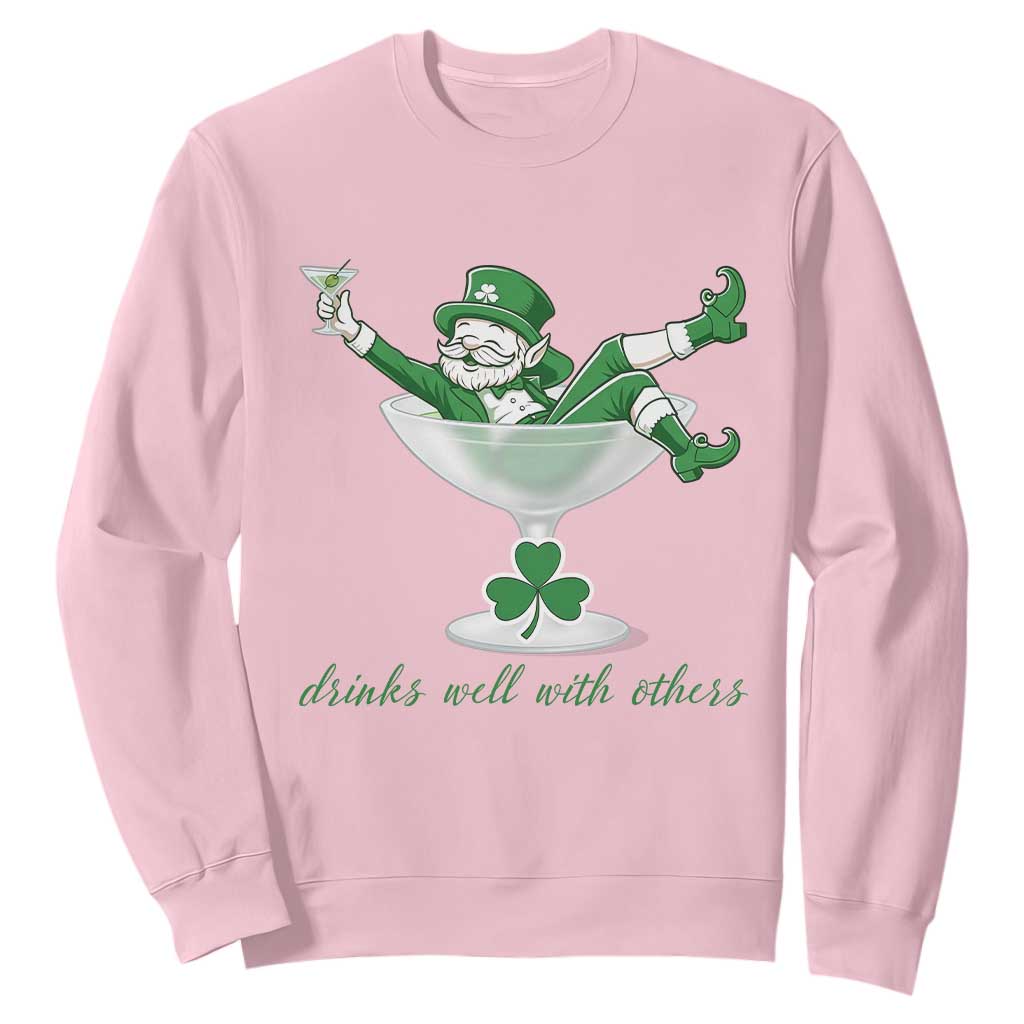 Drink Well With Others Sweatshirt Funny Leprechaun Drinking Green Beer Shamrock TS14 Light Pink Print Your Wear