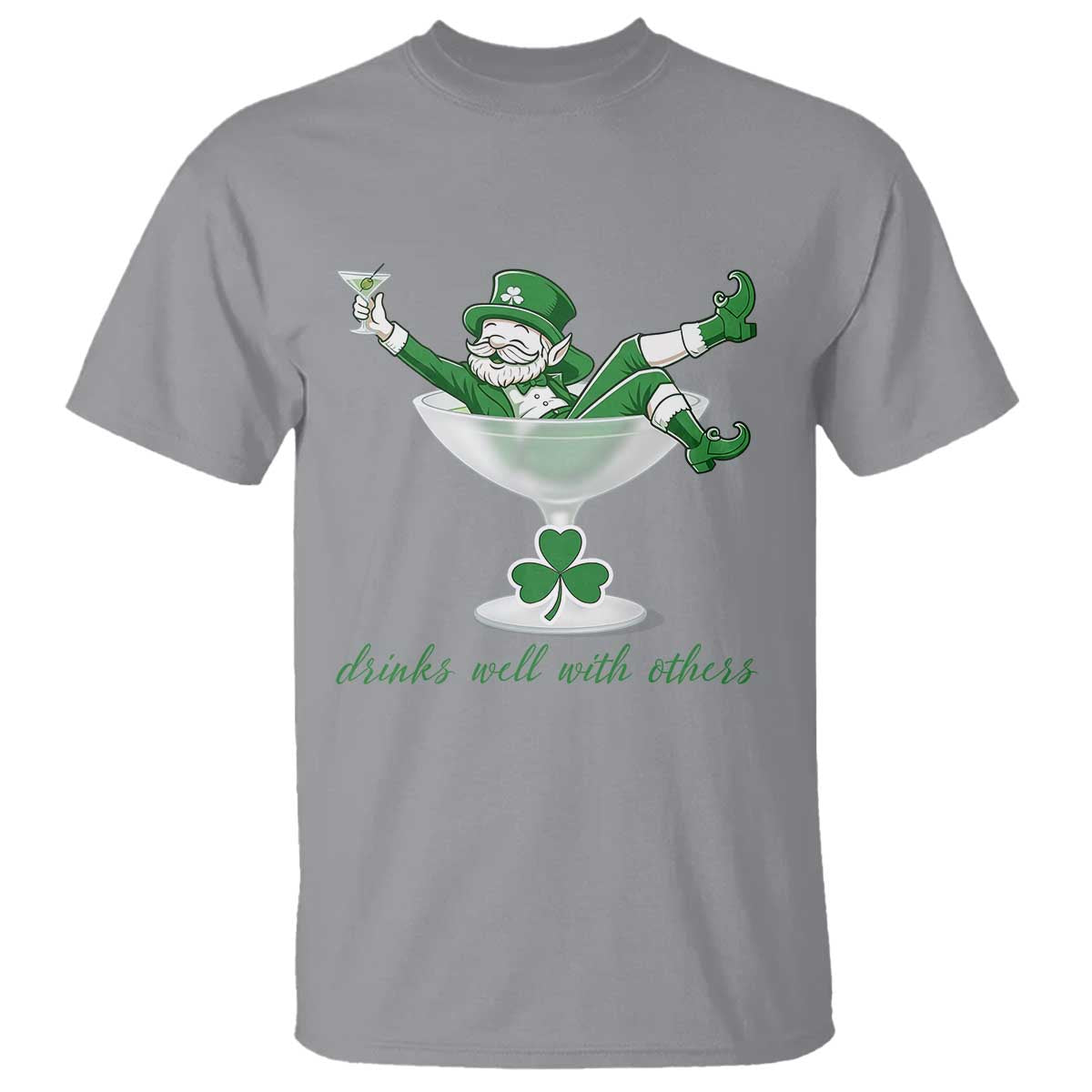 Drink Well With Others T Shirt Funny Leprechaun Drinking Green Beer Shamrock TS14 Sport Gray Print Your Wear